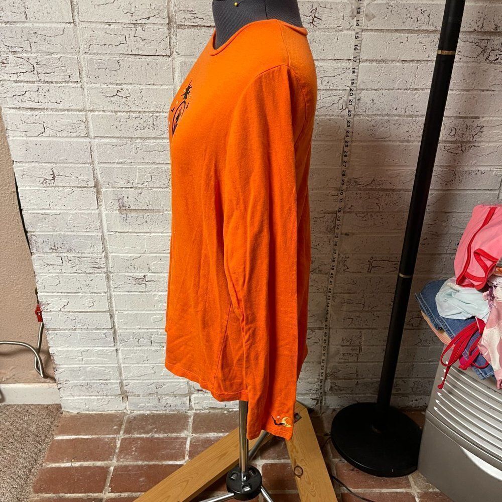 Happy Halloween Orange Black Witch Long SLeeve Tshirt XL - Picture 6 of 9